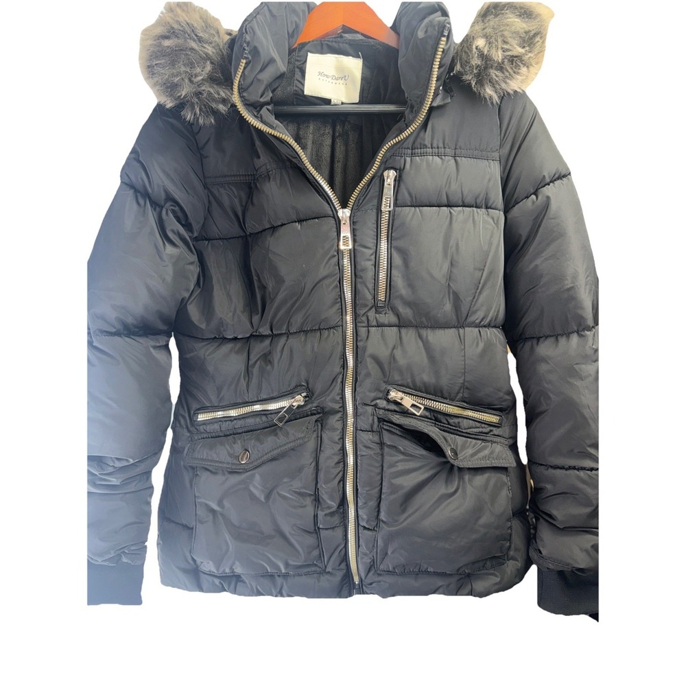 How Dare U Outerwear Puffer Coat Womens 3 XL Black Padded Jacket - Picture 3 of 9